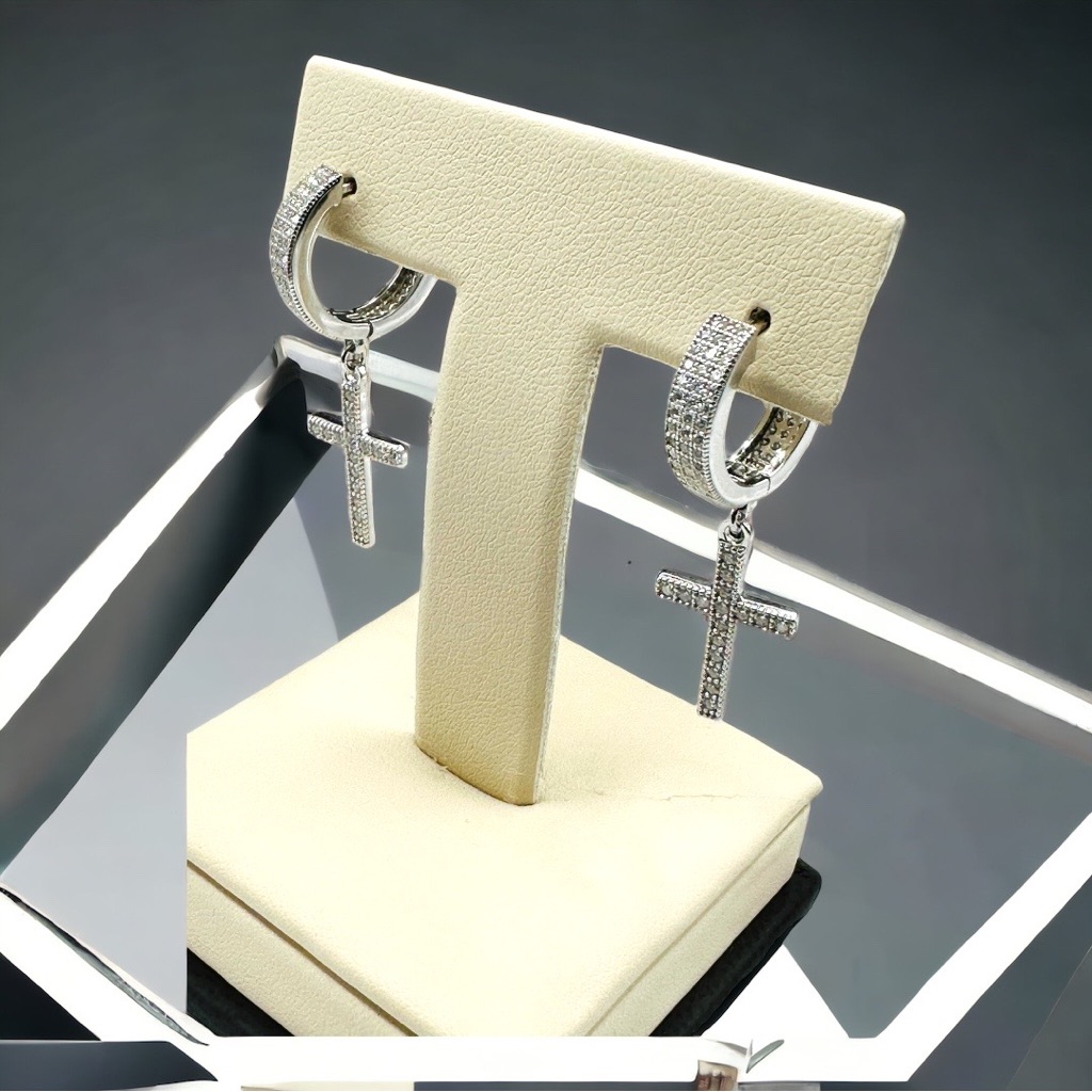 925 Moissanite Drop Dangle Cross Hoop Earrings